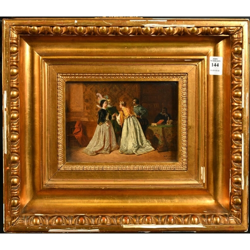 391 - D'Haemer, Circa 1870, elegant figures conversing in a lavish interior, oil on canvas, signed and dat... 