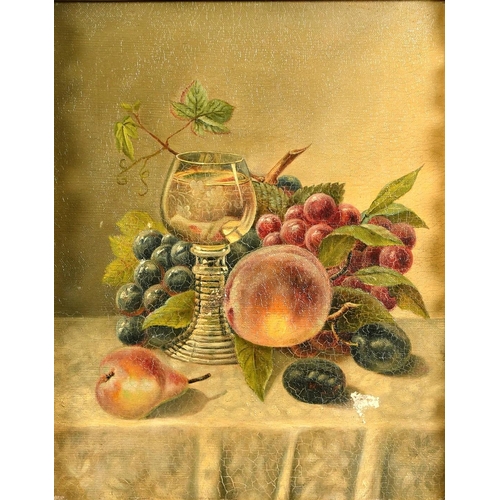 395 - 19th Century German School, a still life of fruit, vines and a glass, oil on canvas, 14