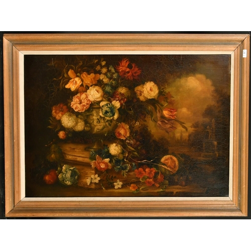 399 - 19th Century Continental School, a still life of mixed flowers in a marble urn, oil on canvas, 24