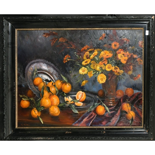 402 - Camilla Gobl-Wahl (1871-1965), a still life of oranges and flowers, oil on canvas, signed, 27.5