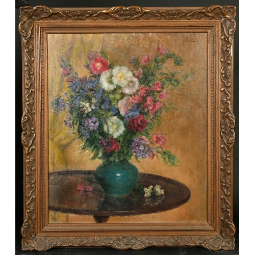 403 - Kalman Kemeny (1896-1994) Hungarian/British, a still life of flowers in a green vase, oil on canvas,... 