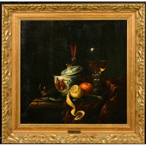 406 - 19th Century Dutch School, a still life of drinking vessels with other objects, oil on canvas, 15