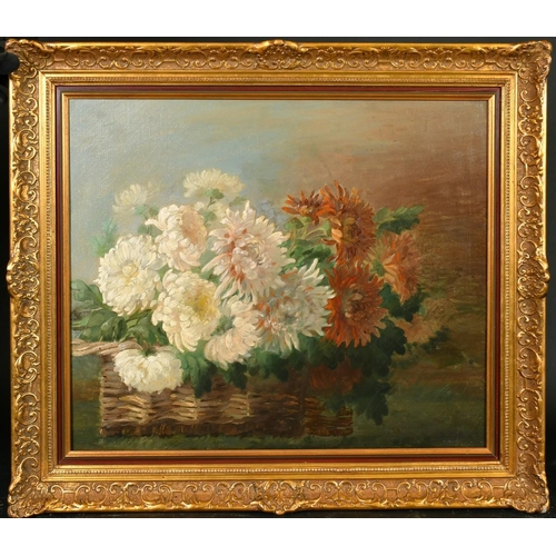 414 - Early 20th Century, A still life of flowers in a wicker basket, oil on canvas, 20