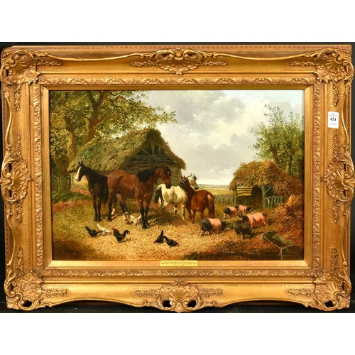 424 - John Frederick Herring Junior (1815-1907) British, horses, pigs and chickens in a farm, oil on canva... 