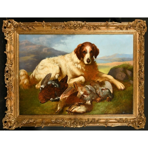 427 - 19th Century English School, A dog in a landscape with dead game, oil on canvas, 24