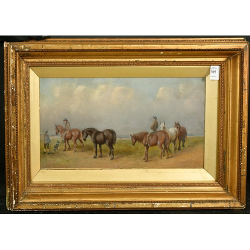 429 - 19th Century English School, Figures moving horses in an open landscape, oil on board, 8