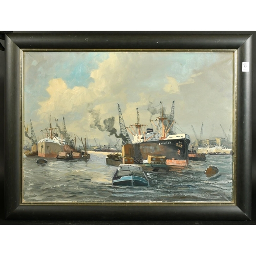 454 - Early 20th Century Continental School, ships and barges on a busy city river, oil on canvas, 19.75