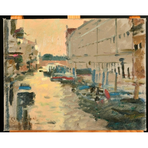 458 - Ken Howard (1932-2022) British, 'Rio del Monticanti, Venice, 2006', oil on board, signed, inscribed ... 