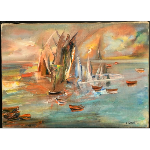 484 - Dora Khayatt (1912-1986) Egypt, a study of sailboats on a river, oil on canvas, signed and dated 195... 