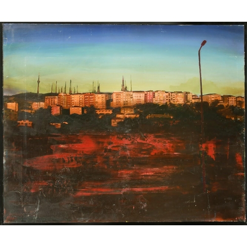 490 - E. Tandirh, American School, An urban view, oil on canvas, signed and dated 2005, 28.5