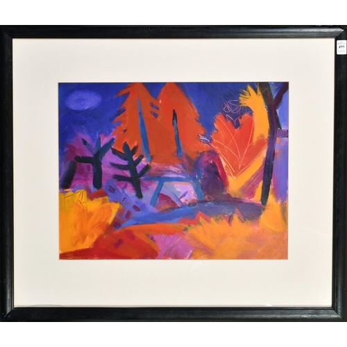 499 - Heather Hodgson 'Fiery Forest II', acrylic, label verso, 15.5