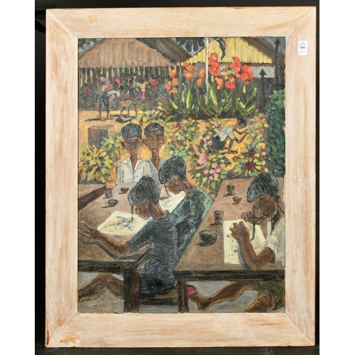 500 - South Asian School (mid 20th Century), Children at an outdoor art class, oil on canvas, inscribed ve... 