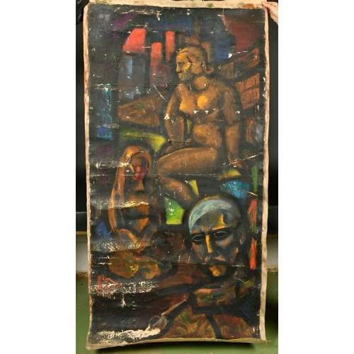 506 - Manner of Georges Rouault, figures in an urban landscape, oil on canvas, 67