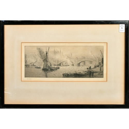 6 - William Lionel Wyllie (1851-1931) British, 'Southwark Bridge', etching, signed in pencil, plate size... 