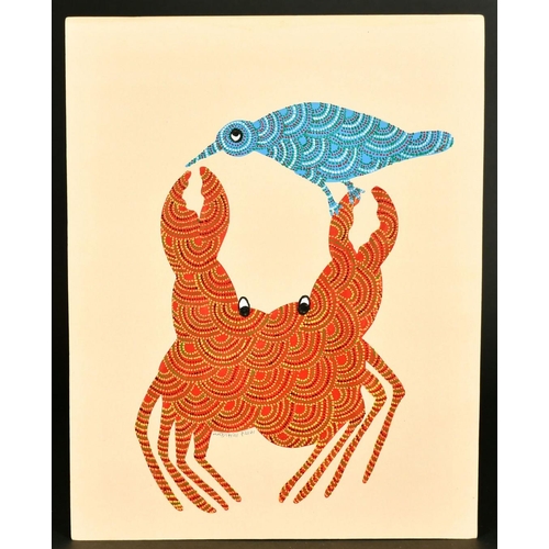 63 - Ram Singh Urveti (b. 1970) Indian Gond Artist, a bird and a crab, gouache, signed, 14