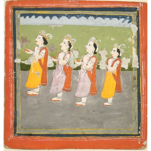 69 - 19th Century Indian, Four female figures carrying a flower in the palm of their hands, watercolour, ... 