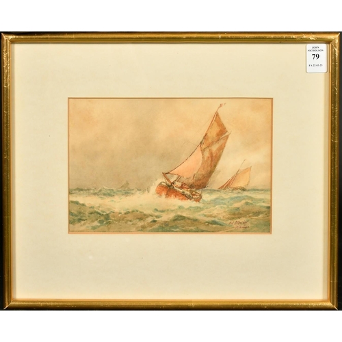 79 - Frederick James Aldridge (1850-1933) British, traditional boats in heavy seas, watercolour, signed, ... 