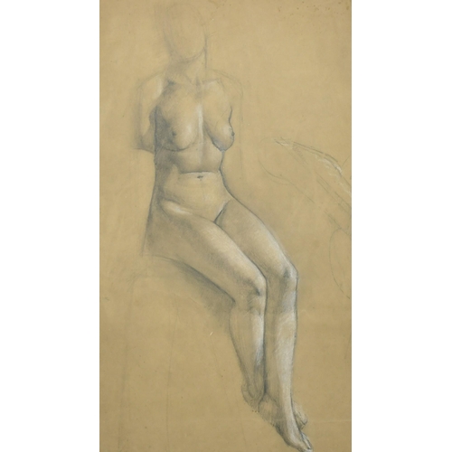 80 - Late 19th English School, a pencil and chalk study of a female nude, 17.25