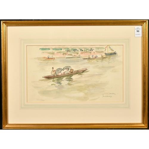 90 - Paul Lucien Maze (1887-1979) French/British, boating at Henley, watercolour, signed and inscribed, 7... 