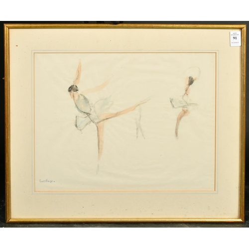 91 - Paul Lucien Maze (1887-1979) French/British, a study of two ballerinas, watercolour, signed, 11.25