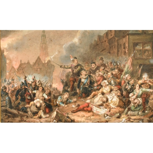 99 - Ferdinand de Braekeleer, The Spanish Fury in Antwerp, watercolour, 10.5