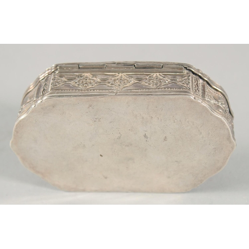 17 - A FINE 19TH CENTURY SRI LANKAN SILVER BOX, with embossed foliate decoration, weight 55g, 9cm x 5cm.