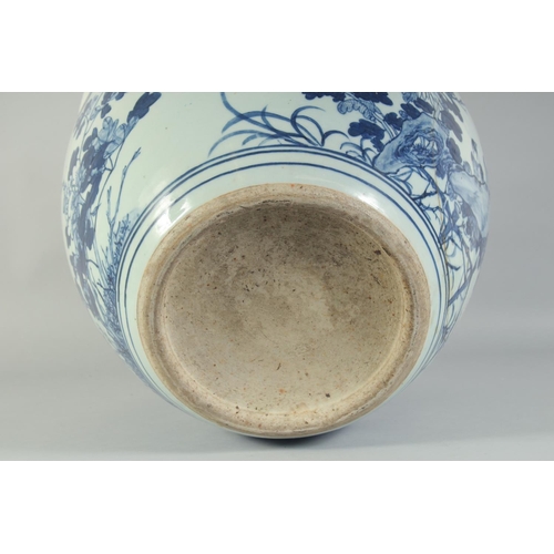 3 - A LARGE 19TH CENTURY CHINESE BLUE AND WHITE PORCELAIN JARDINIERE, painted with birds and flora, (af)... 