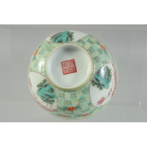 40 - A CHINESE COPPER RED AND GREEN PORCELAIN BOWL, with bamboo and foliate decoration, character mark to... 