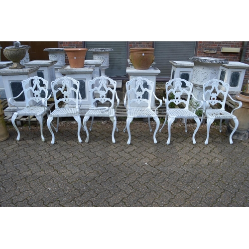 2 - A set of six white painted aluminium garden armchairs (faults).