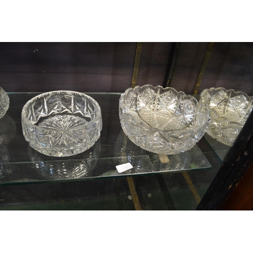 214 - Good quality cut glass bowls, decanters etc.