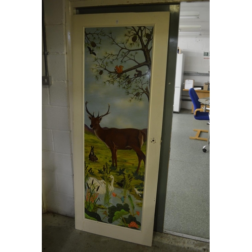 235 - A door decoratively painted with a woodland scene with animals.