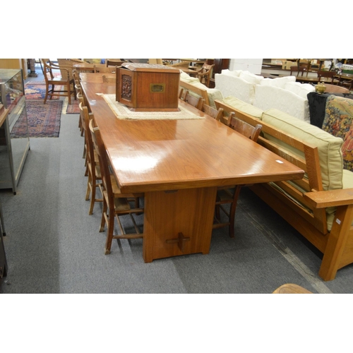 305 - A substantial plank top refectory style dining table 300cm x 90cm.