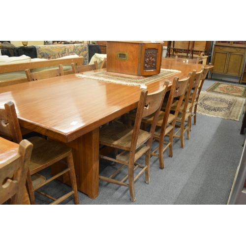 305 - A substantial plank top refectory style dining table 300cm x 90cm.