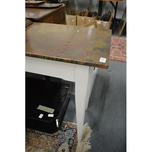 331 - A stylish copper topped painted console table.