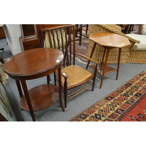 346 - Two mahogany occasional tables and a small armchair.