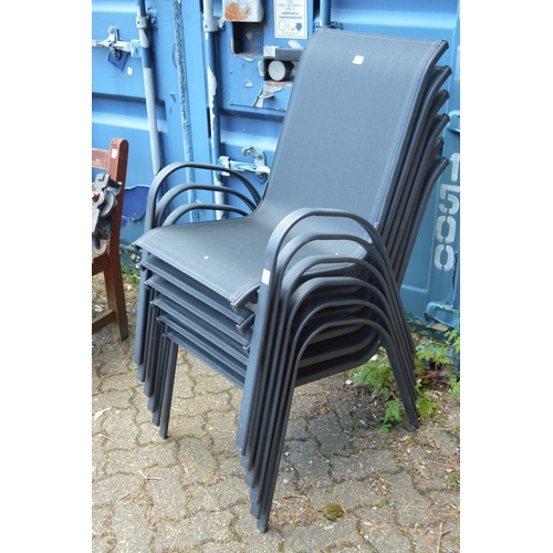 42 - A set of six aluminium and nylon webbing garden chairs.