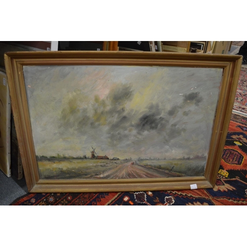 435 - Various oil paintings etc. some unframed.