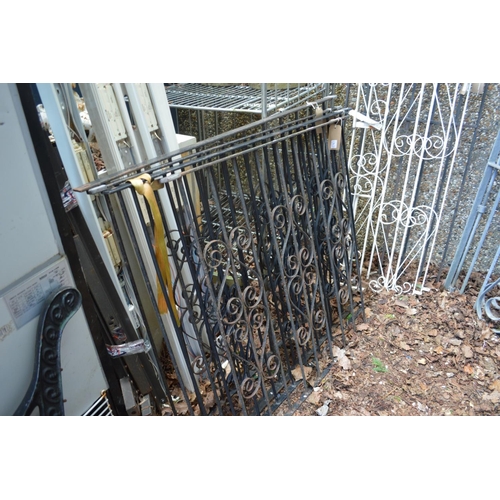 47 - A set of four wrought iron railings/balustrades, three measuring 113cm x 92cm and one measuring 91cm... 