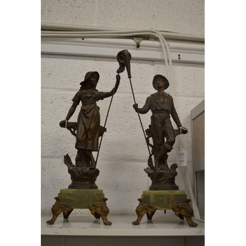 572 - A pair of spelter figures on onyx bases.