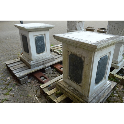 62 - A good pair of carved Italian white marble Campagna urns on stands, the urns 92cm high, the pedestal... 