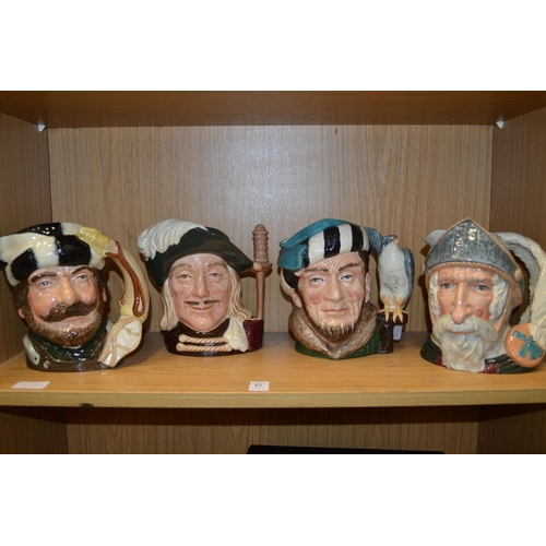 83 - Three large Royal Doulton toby jugs, Aramis, Trapper, The Falconer and Don Quixote.