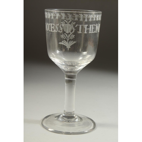 1068 - A LARGE 18TH CENTURY GLASS GOBLET, engraved 