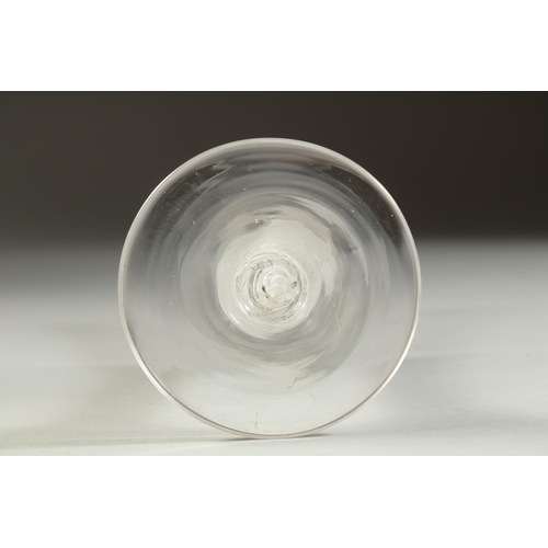 1072 - A GOOD 18TH CENTURY ENGLISH WINE GLASS with tapering bowl and white twist stem. 7.5ins