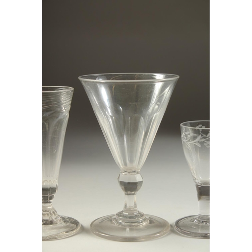 1083 - FOUR VARIOUS 18TH CENTURY ENGLISH WINE GLASSES, various heights.