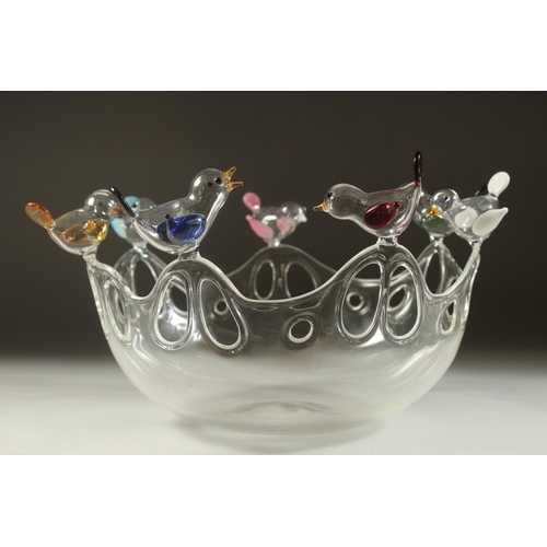 1093 - MASSIMO LUNARDON for DIOR.
A DELICATE BLOWN GLASS BOWL with seven colourful birds.
8.5ins diameter, ... 