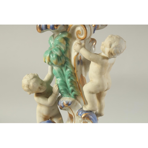 1158 - A GOOD PAIR OF SEVRES DESIGN PORCELAIN TEN LIGHT CANDELABRA with gilt metal branches, the base with ... 