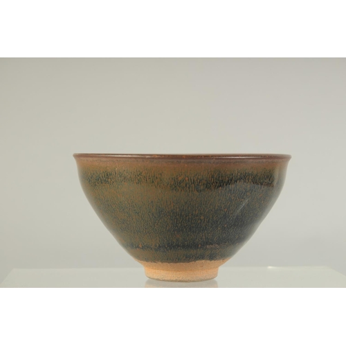 1230 - A CHINESE HARE'S FUR GLAZE POTTERY BOWL. 12.5cm diameter.