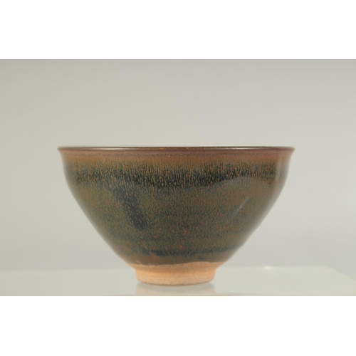 1230 - A CHINESE HARE'S FUR GLAZE POTTERY BOWL. 12.5cm diameter.