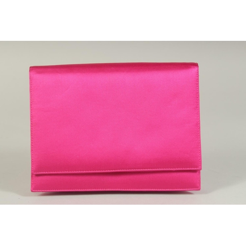 1326 - A RAYNE, BY APPOINTMENT TO HER MAJESTY THE QUEEN, PINK FABRIC EVENING BAG, 6.5ins long.