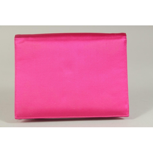 1326 - A RAYNE, BY APPOINTMENT TO HER MAJESTY THE QUEEN, PINK FABRIC EVENING BAG, 6.5ins long.